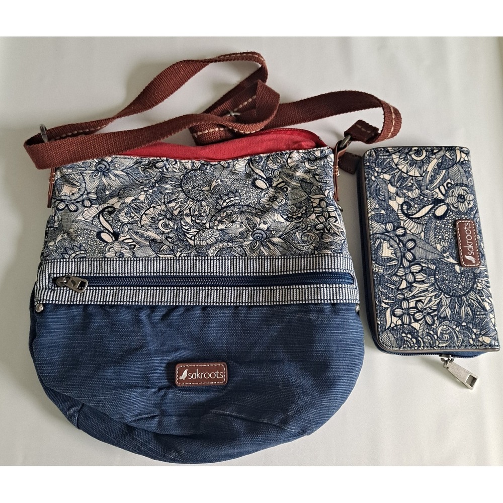 Sakroots Artist Blue Canvas Crossbody Purse With Wallet